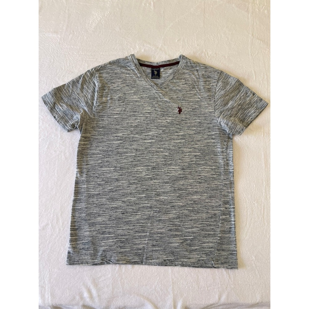 U.S. Polo Assn. Men's Large Gray Space Dye V Neck T Shirt Short Sleeve Logo
